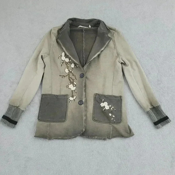 Soft Surroundings Women's Embroidered Floral Blazer S Green Two Tone 28CT - Picture 1 of 10